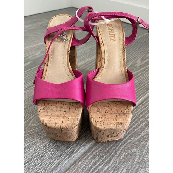 SCHUTZ Glayce Pink Leather Platform Sandals Size 7 - Picture 5 of 7